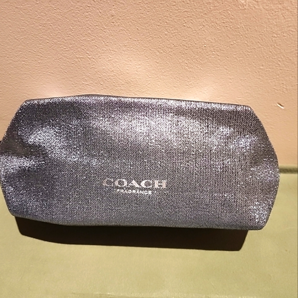 New Women's Coach Fragrance Metallic Silver Cosmetic Bag
